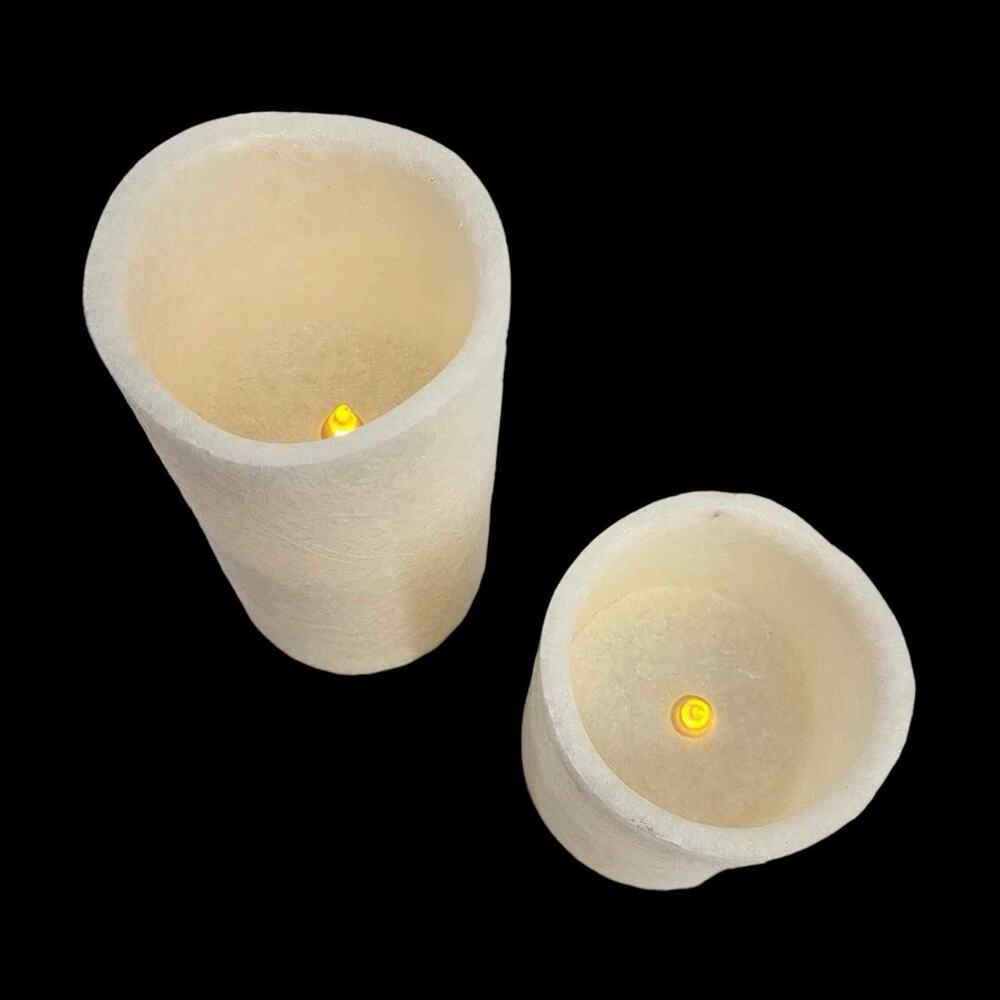 Set of 2 Flameless LED Pillar Candles Ivory Flickering Textured Battery Operated